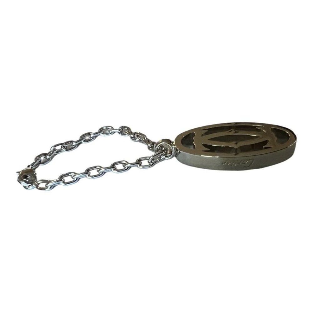 CARTIER: Silver Tone Cartier Logo Charm Keychain #1137